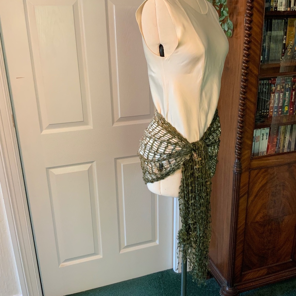 Green Silk Scarf Netted - Variable Colors Of Green - image 6